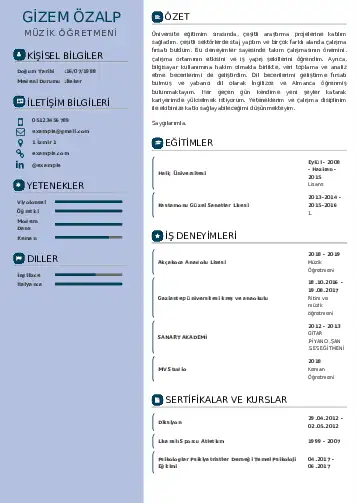 Müzik Öğretmeni Cv Örnekleri cv indir